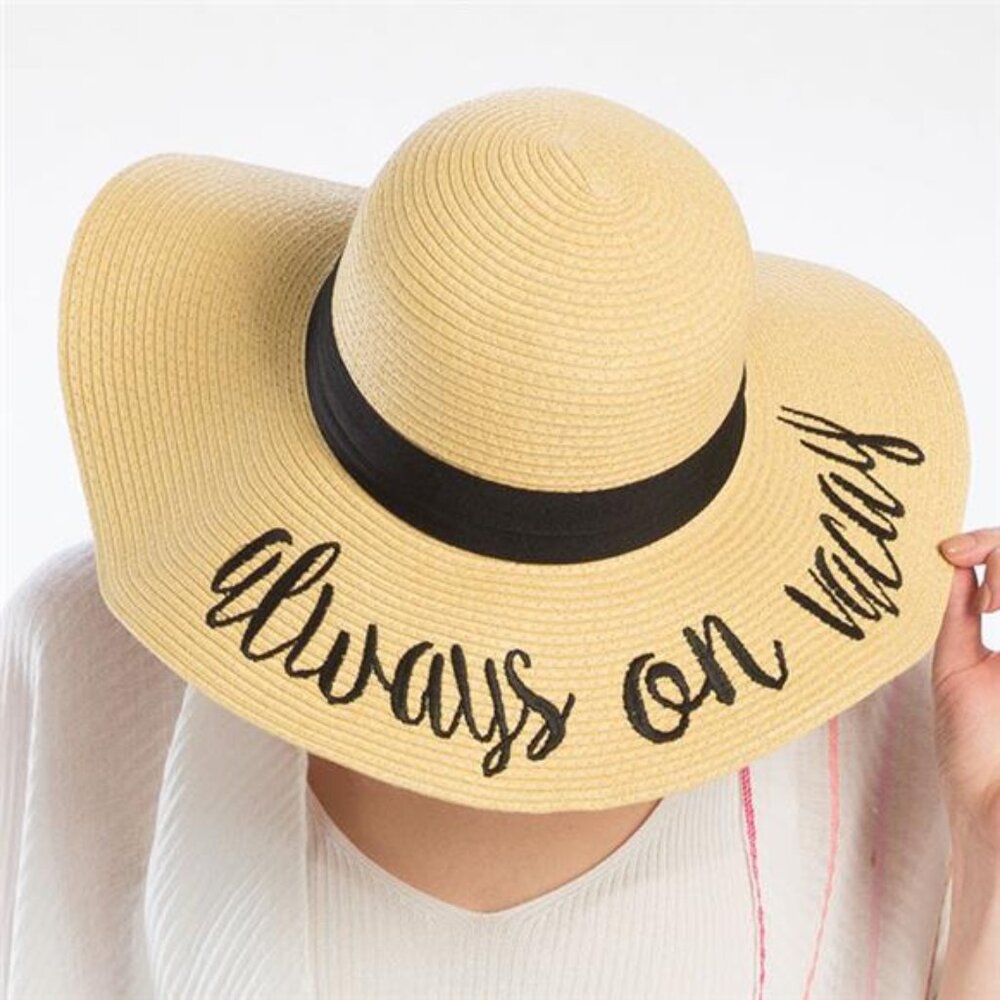 Always on Vacay Embroidery Straw Floppy Sun Hat